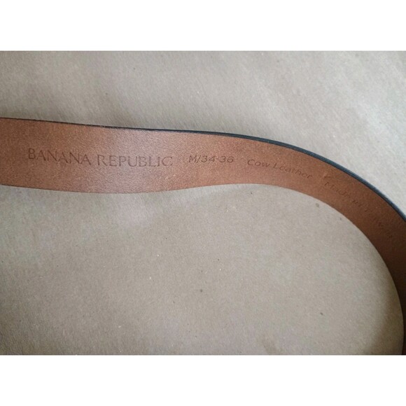 Banana Republic slider Brown Leather Double D Ring Belt M 34/36 BR logo - Picture 3 of 7